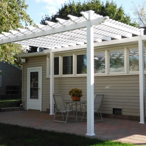 white vinyl free standing pergola