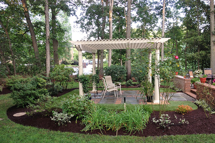 garden pergola with sitting area