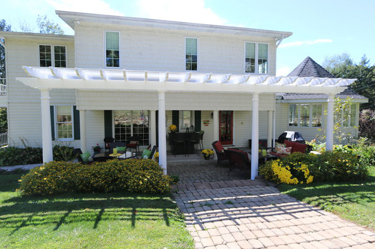 white backyard pergola