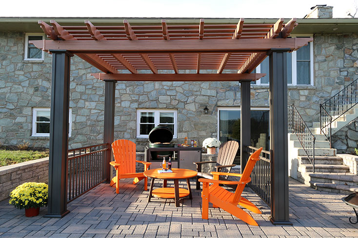 wood colored vinyl pergola