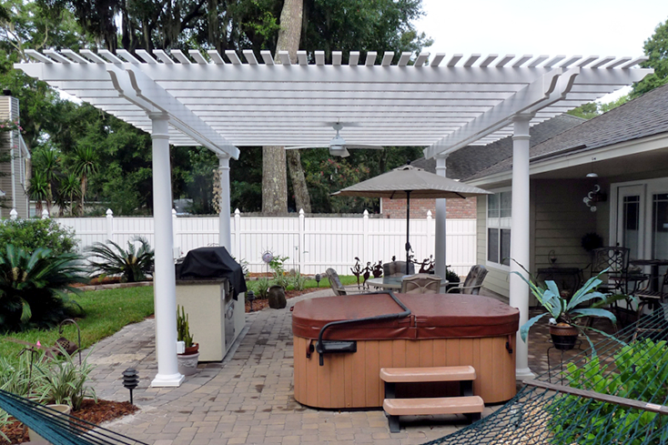 hot tub with a pergola