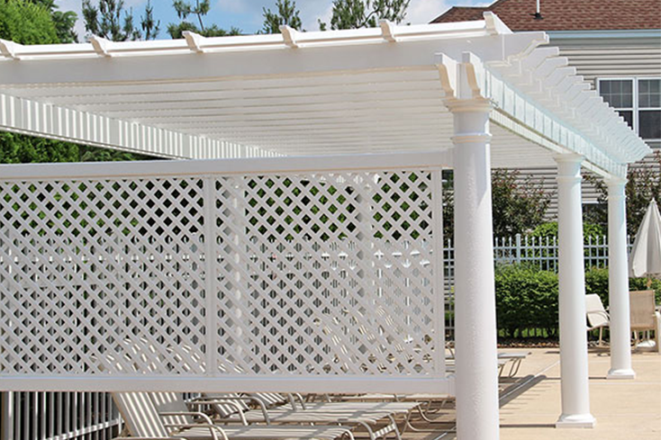 pool pergola in semi shaded lounge area