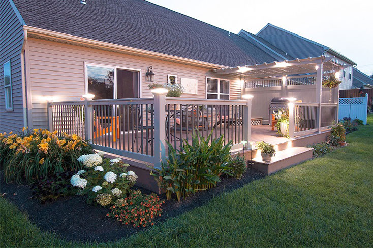 image of lighted pergola on deck