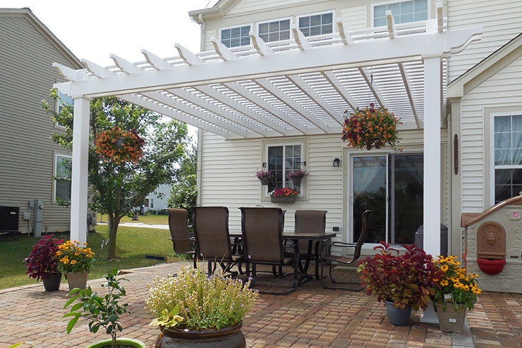 pergola over a patio with plants