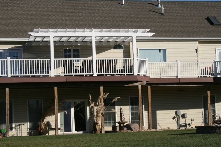 Large white pergola for backyard 2 story deck