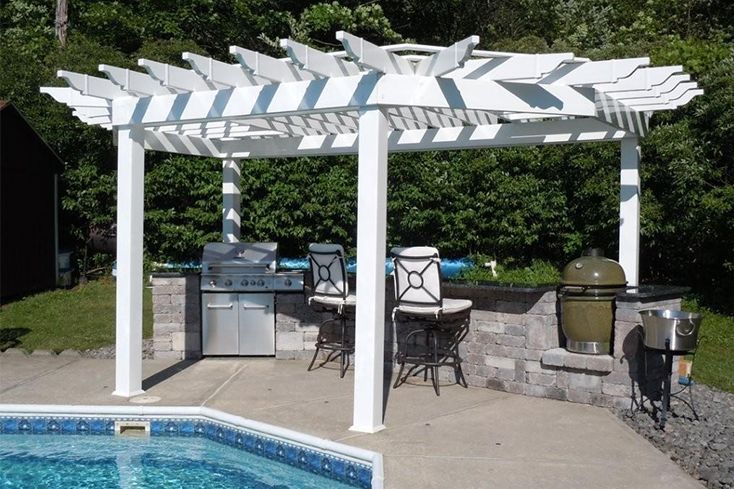 decorations for an outdoor kitchen under a pergola