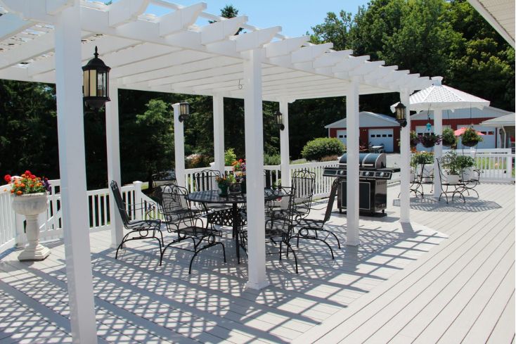 white vinyl DIY pergola kit installation