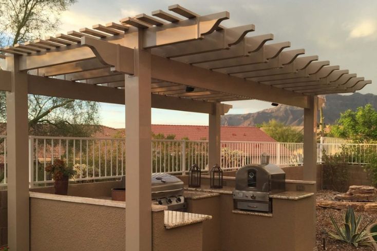 Contemporary pergola kit over small outdoor kitchen